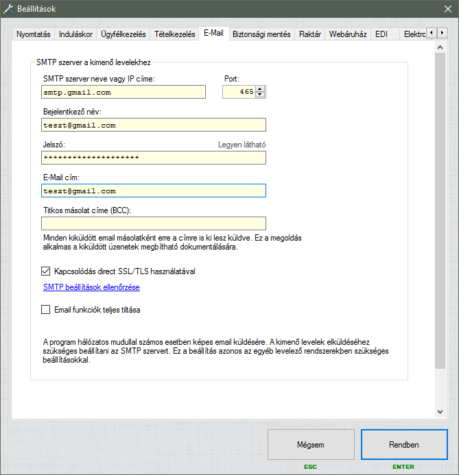 G-SMTP beállítása G-SMTP beállítása