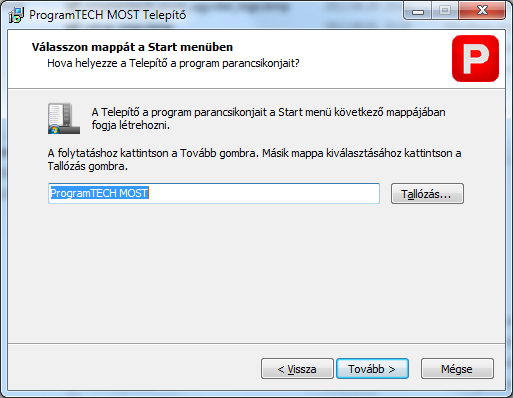 A ProgramTECH MOST telepítő program képernyője.